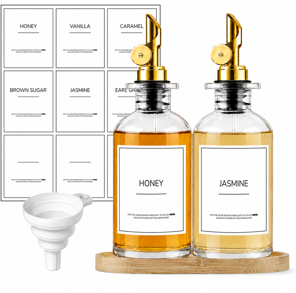 Premium Glass Syrup Dispenser Set with Coffee & Matcha Labels